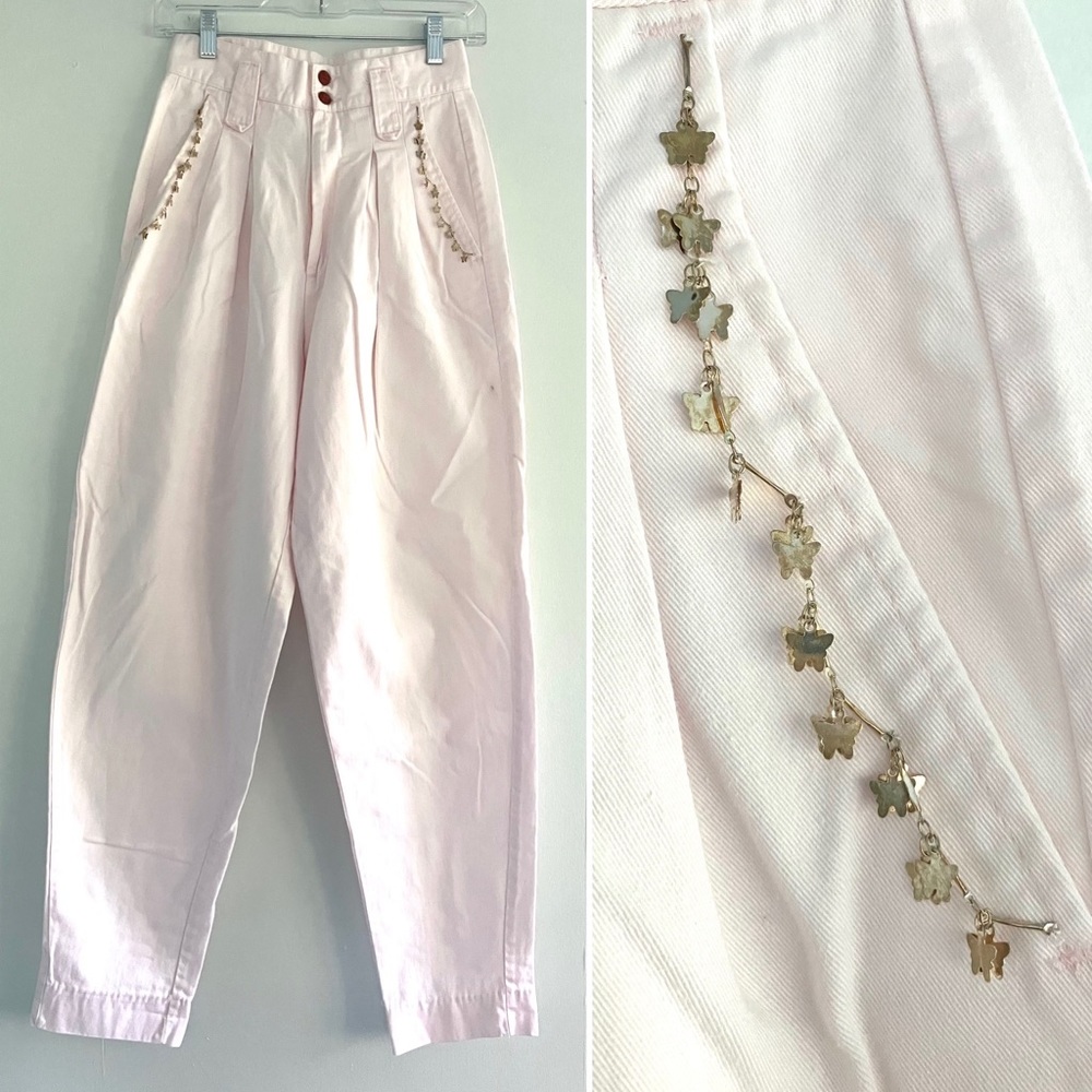 Vintage 80’s pale light pink high rise waist tapered leg trousers pants